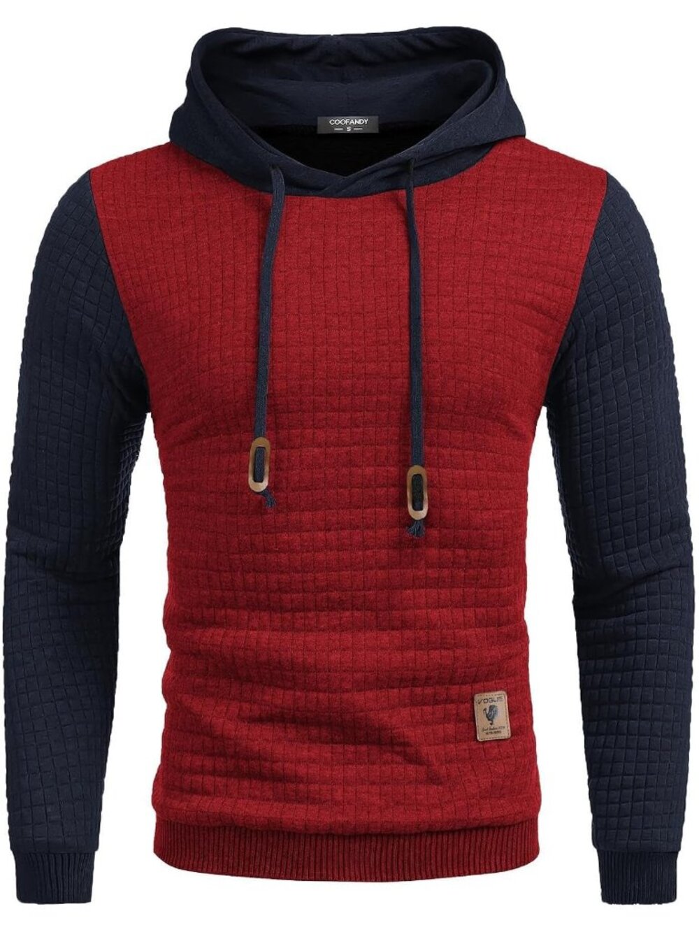 Coofandy Men's Red Navy Blue Long Sleeve Drawstring Waffle Knit Pullover Hoodies